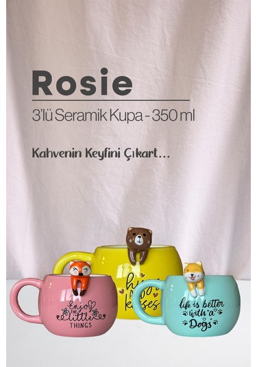 Ayı, Köpek Ve Tilki Seramik Kupa 350 Ml Beyaz