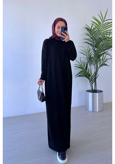 Merserize Elbise - Siyah Siyah