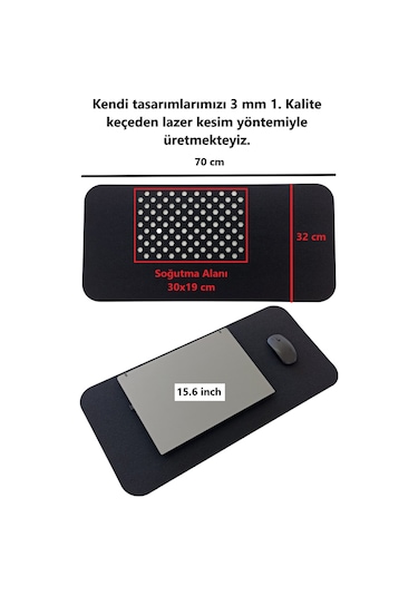 Keçe Bilgisayar Mouse Pedi Masa Üstü Düzenleyici Mat 70x32 Cm Siyah Ok