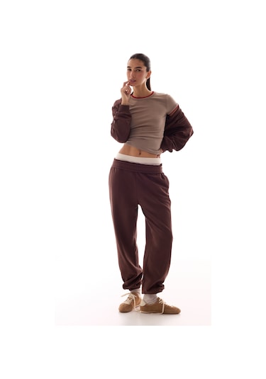 Penti Kahverengi Dikiş Detaylı Bisiklet Yaka Pamuklu Sweatshirt