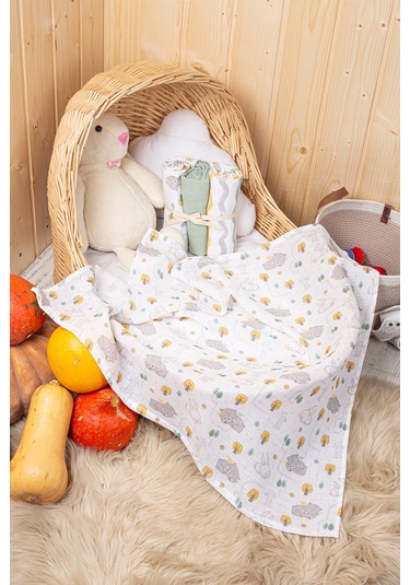 Luckka 3'lü Çok Amaçlı Müslin Örtü Seti - 75x75 Cm - Ztc200 Yeşil Yeşil