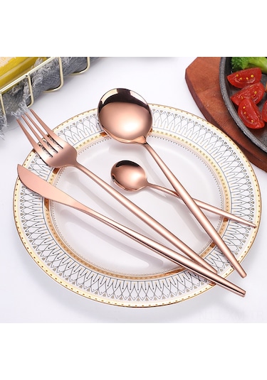 Ximistore9 Ev Ve Otel İçin Çelik Bıçak-çatal-kadeh Seti: Gümüş/rose Altın Renkli, Dayanıklı, Ev Kullanıma Uygun 4-5 Parça Takım Diğer