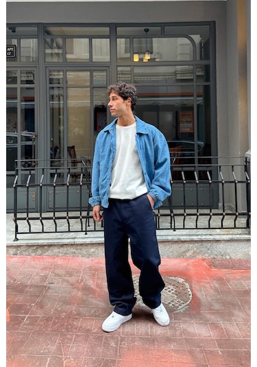 Flaw Bel Lastikli Baggy Gabardin Pantolon Lacivert Lacivert