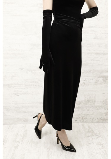 Gönderi R Siyah Rugan İnce Topuklu Arkası Açık Ayakkabı Siyah Rugan