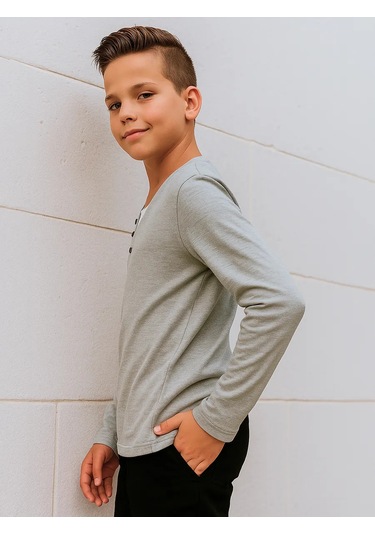 Kari Erkek Çocuklar İçin Okulda Giyebilecek Gri Süper İnce Kazak 420118181 Gri