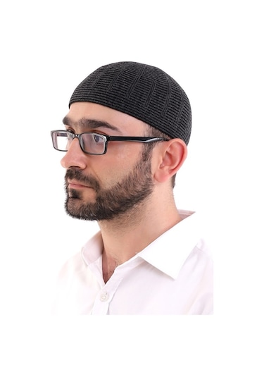 Kışlık Yün Takke Çift Renk - Siyah