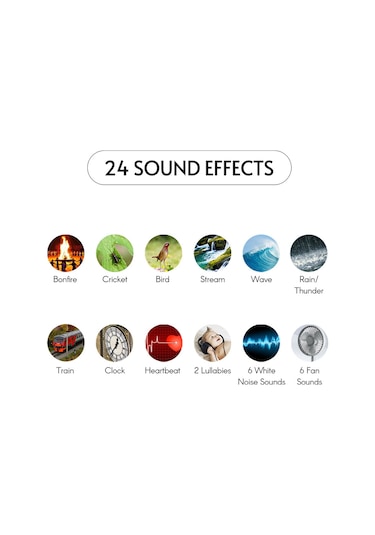 Tenfowee Bebek Uyku Alıcı - 24 Doğa Sesli, 2 Renkli Işık Sıcak/beyaz , 3 Zaman Ayarı 30/60/90 Dakika Beyaz Beyaz
