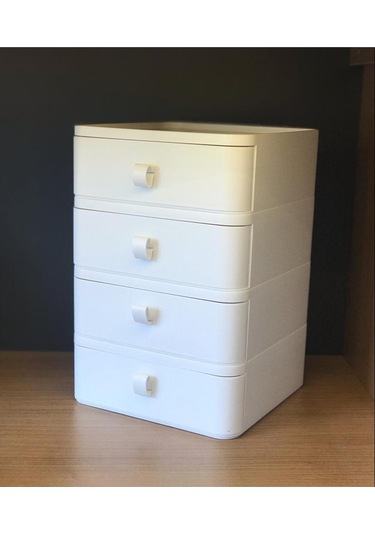 Bayev 4'lü Çekmeceli Takı, Makyaj Ve Kozmetik Düzenleyici Çekmece Beyaz , Ofis Masa Düzenleyici