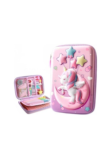 Sevimli Unicorn Desenli Kalem Kutusu Ve Okul Kırtasiye Çantası Renkli Okul Malzemeleri Organizasyonu İçin Pratik Kılıf Pembe
