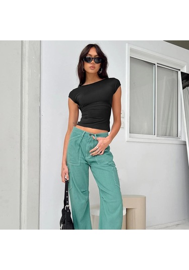 Şarap Kırmızısı Kadın Yaz Backless Kıyafetler Streetwear O-boyun Kısa Kollu Slim Fit Tişörtler Nefes Kırpılmış Üst İki Yolu Giyen Xs-l