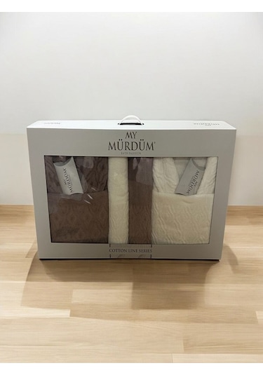 Banyo Çeyiz Seti, %100 Pamuk Bornoz Takımı, 8 Parça Aile Bornoz Seti, Havlu & Havlu Seti Kahve-krem Kahverengi