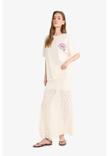Defacto Yüksek Bel Dantel Maxi Etek F8063ax25smer103 Ekru