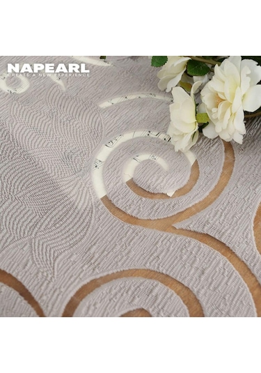 1 Adet Napearl Çiçek Klasik Jakarlı Kanca Tipi Pencere Perdesi W100cm X L130cm Beyaz