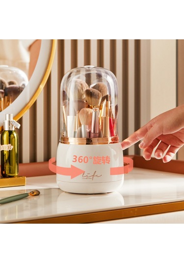 Ximistore9 Beyaz Dönen Pudra Fırçası Saklama Kutusu - Evde Kullanıma Uygun, Toz Koruyucu Kozmetik Organizer Beyaz