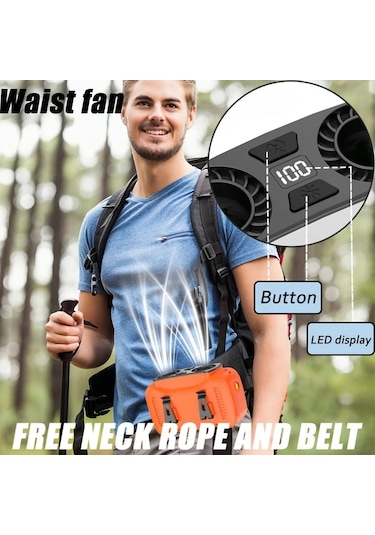 Motion003 Turuncu Taşınabilir 3ü 1 Arada Fan Power Bank 5 Hız Ayarlı Giyilebilir Usb Şarj Edilebilir Mini Boyutlu Uyarı Işıklı