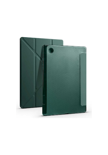 Kilifone - Galaxy Uyumlu Galaxy Tab A8 10.5 Sm-x200 2021 - Kılıf Kalem Bölmeli Stand Olabilen Origami Tri Folding Tablet Kılıfı - Koyu Yeşil