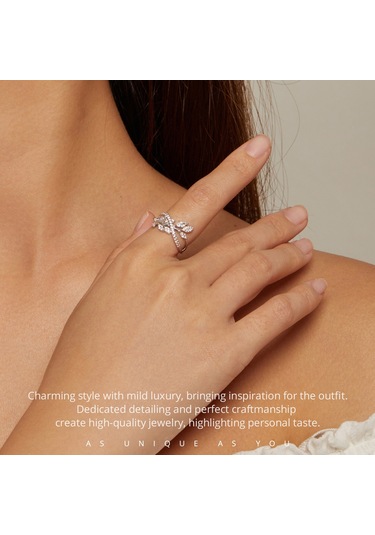 Bsr453-6 S925 Sterling Silver White Gold Plated Zircon Luxury Leaf Ring Çok Renkli