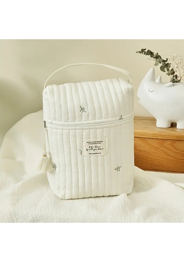 Yaprak Desenli Organızer Bebek Çantası Krem