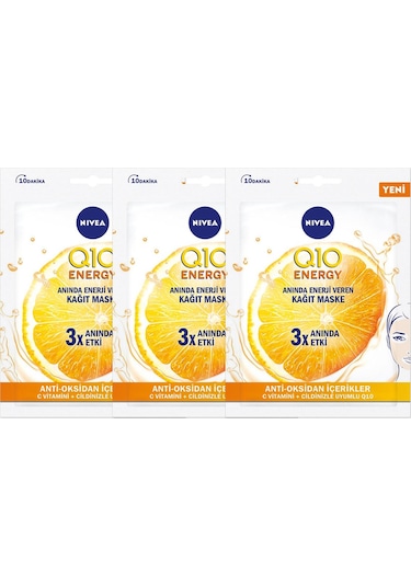 Nivea Q10 Energy Oksidan İçerikler C Vitamini Kağıt Maske 3'lü