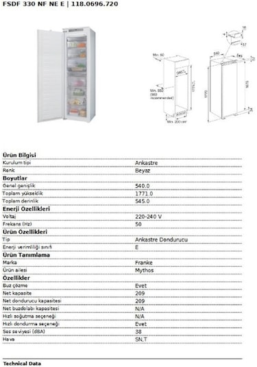 Franke FSDF 330 NF NE E Ankastre Dondurucu