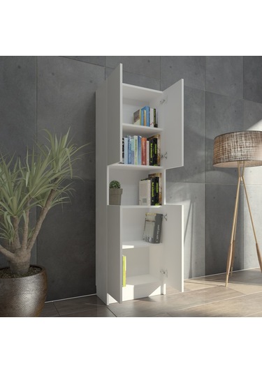 Kuta Flat56 Kitaplık 4 Kapaklı Kütüphane Çok Amaçlı Dolap (498407568)