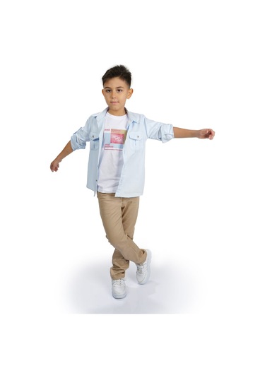 Gömlek , Pantolon , T-shirt 3parça Erkek Çocuk Takım Mnk1754 Mavi