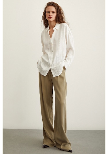 Never More Dokulu Çizgili Gömlek Beyaz