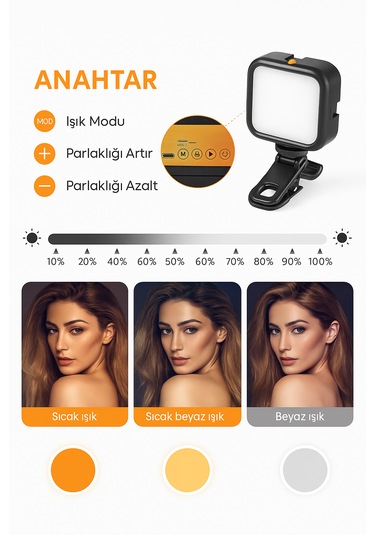 Taşınabilir Kısılabilir Yüksek Parlaklık Dolgu Işığı Işık Paneli Kıskaçlı Telefon Ve Notebook Tutucu Siyah