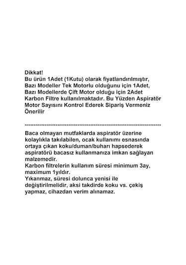 P 26 7806820220 Aspiratör Karbon Filtre 1adet Bacasız Kullanım Kömür Filtresi