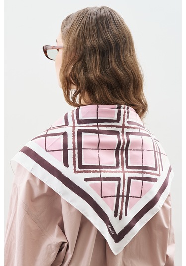 Desenli Orta Boy Saten Fular Elaya Elaya