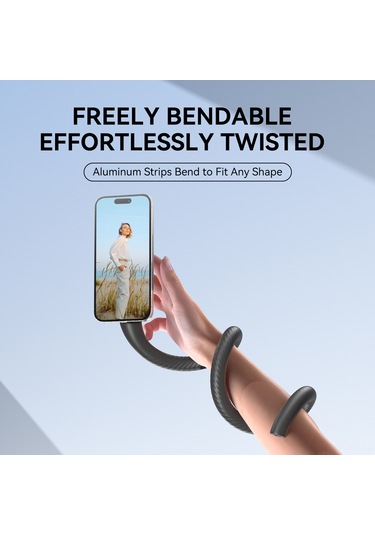 Maiyame Telesın P3-fm-01 Manyetik Esnek Telefon Tutucu: 16 Mıknatıslı, Serbest Bükülebilir, Kaymazsız Silikon, 1/4" Vidalama, 300g Yük Kapasitesi - Siyah