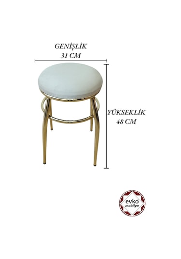 Evko Mobilya Tabure, Bar Taburesi, 2'li Tabure, Gold Ayaklı-krem