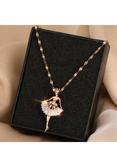 Tatlı Zarif Balerin Kız Zirkon Kolye Kadın Kolyeleri Altın