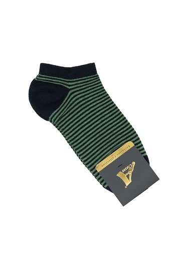 5'Li Paket Lacivert Üzeri Renkli Çizgili Kadın Patik Çorap Lacivert