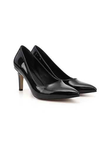 Gönderi R Siyah Rugan Sivri Burun İnce Ökçe Topuklu Stiletto Siyah Rugan