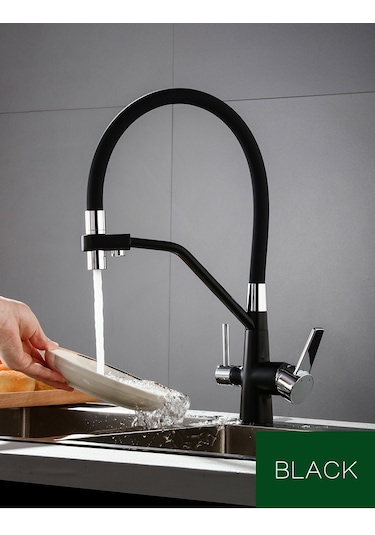 Mutfak Eviye Bataryası Dual Flow Su Arıtma Çıkışlı Siyah Krom B13