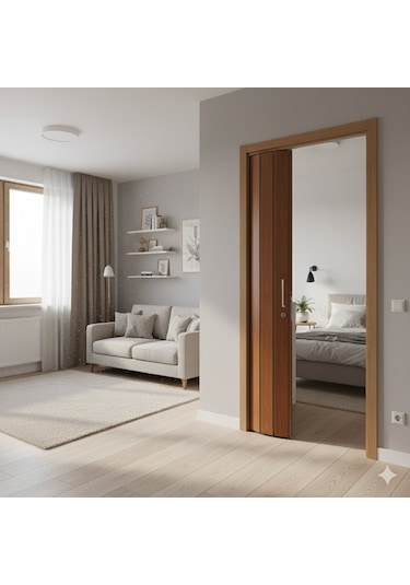 Katlanır Kapı Meşe 82x203 Cm Alan Tasarruflu Akordiyon Kapı Şık, Dayanıklı Ve Kolay Montaj