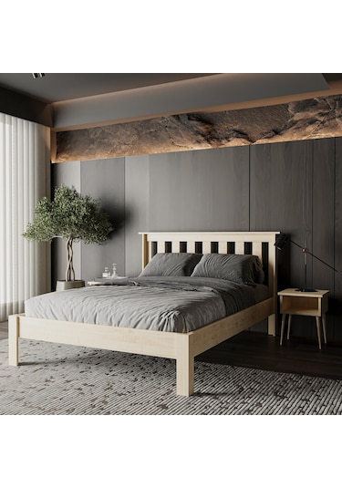 Shark New Ahşap Vernik Karyola Kolay Kurulum-730 Çift Kişilik