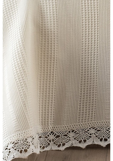 %100 Pamuk Çift Kişilik Kopanaki Dantelli Waffle Pike-210x230 Cm-krem Krem Krem