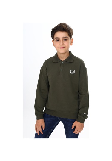 Toontoy Erkek Çocuk Polo Yaka Tnty Baskılı Sweatshirt Haki