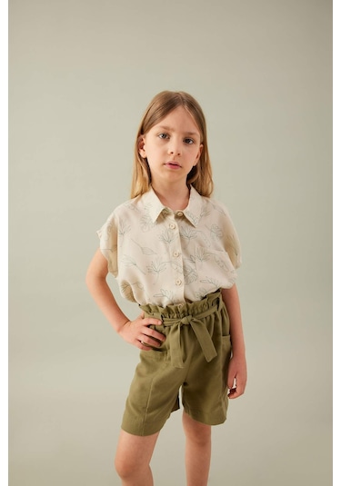 DeFacto Kız Çocuk Crop Desenli Kısa Kollu Gömlek B5065A824SMYL356