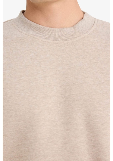 Defacto Relax Fıt Bisiklet Yaka Kalın Kumaş Sweatshirt E9409AX25AU Bej