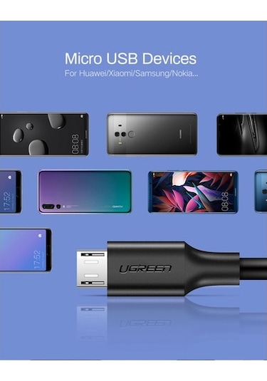 Ugreen 2.4A Micro USB Data ve Hızlı Şarj Kablosu 1 M Beyaz