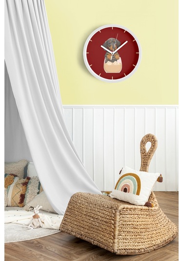 Kahve Seven Sevimli Köpek Modern Duvar Saati - 25cm - Önü Camlı Beyaz Kasa - Sessiz Mekanizma-jh1090 Beyaz