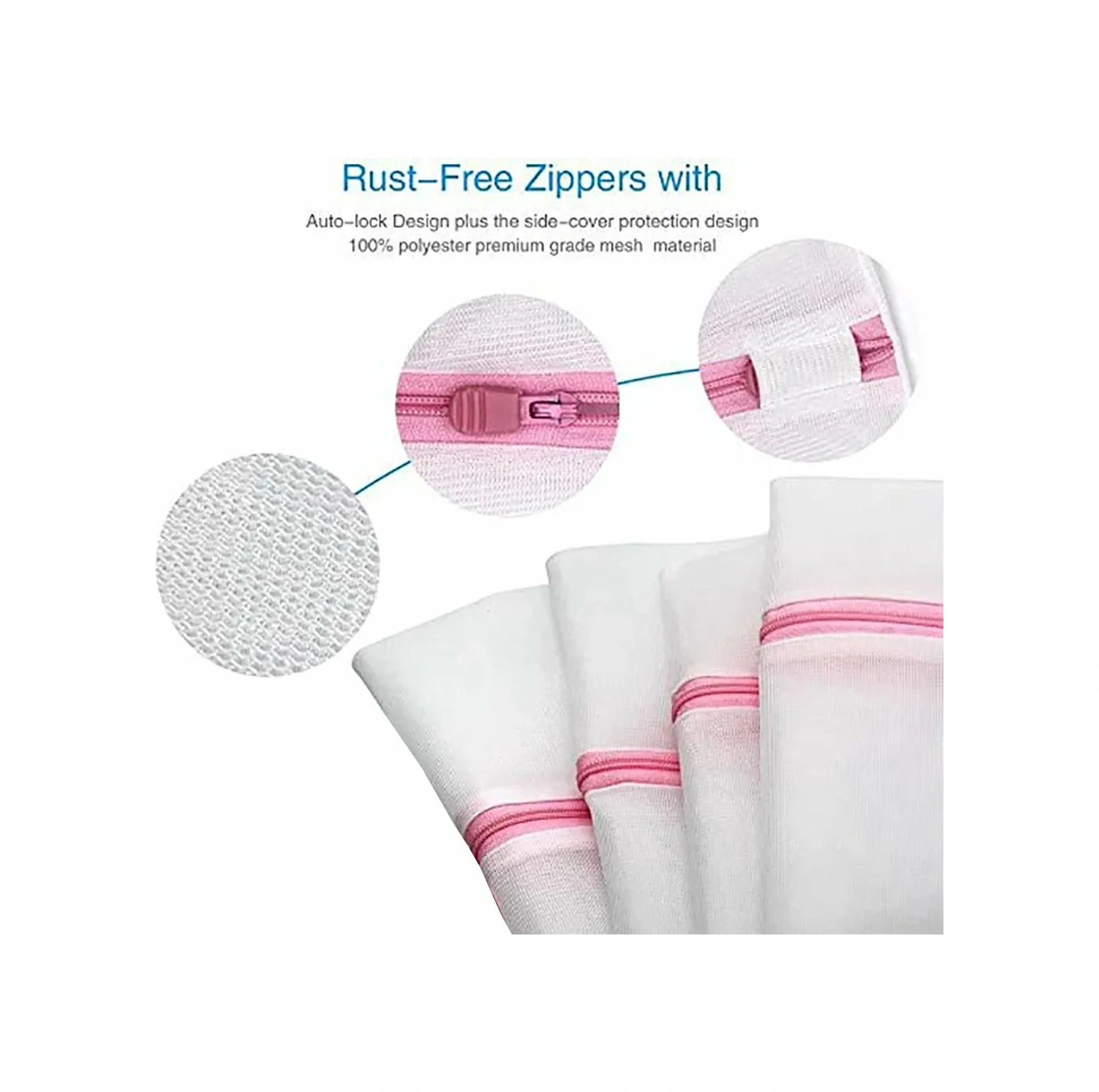 Kosona 6'lı Çamaşır Torba Seti - Delikli Kumaş İç Çamaşırı Ve Hassas Giysiler İçin Koruyucu Yıkama Torbaları S-m-l-xl + 2 Bar Torba Pembe