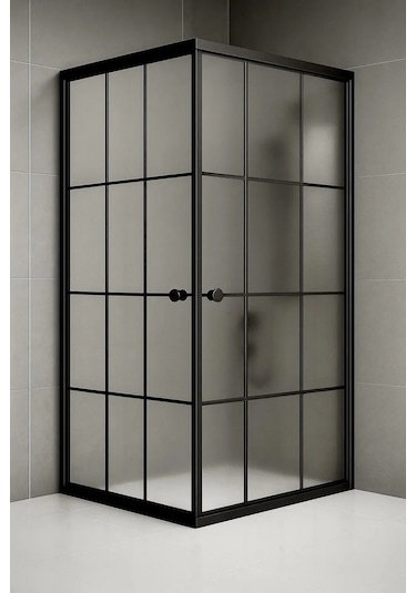 Durul Duşakabin Kare Siyah Çizgi Buzlu Siyah