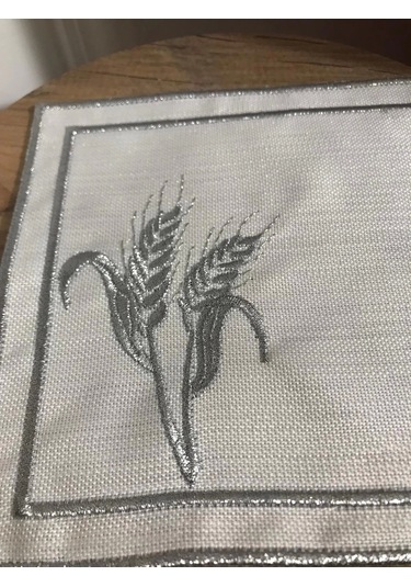 Nivemeshome Başak Nakışlı Gümüş Kare 6 Adet Keten Kokteyl Peçetesi Kahve Yanı Sunumluk Gümüş