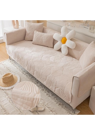 Krem İskandinav Anti-skid Kalınlaşmış Jakarlı Yastık Sıcak Kapak Basit Yumuşak Pazen Kanepe Minder Örtüsü Deri Kanepe Ahşap Sandalye İçin 70x90cm