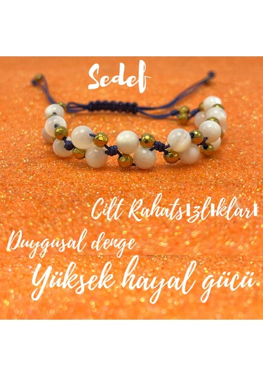 Yıldız Doğal Taş 6mm Ipli Beyaz Sedef Ayarlanabilir Ölçü Doğal Taş Bileklik Beyaz