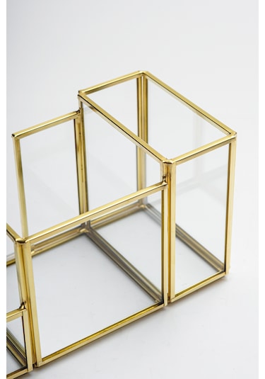 Kalemlik Cam Organizer Pirinç & Gold